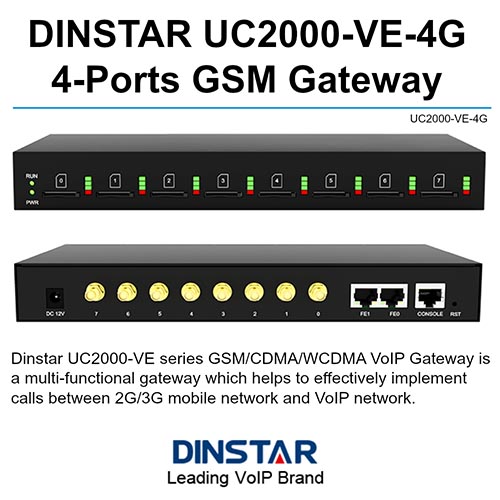 Thiết bị GSM gateway 4 SIM Dinstar UC2000-VE-4T