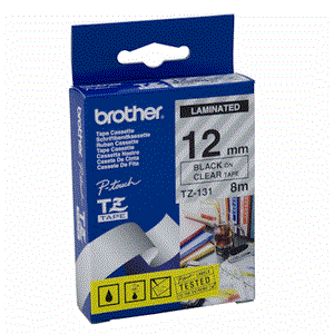 nhan brother tze131 black on clear  chu den nen trong suot rong 12mm