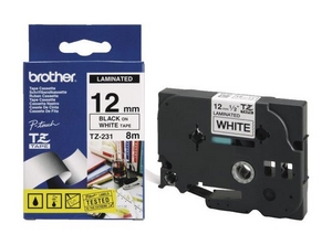Nhãn Brother Tze-231, Black on White ( chữ đen nền trắng), rộng 12mm