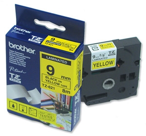 nhan brother tz621 black on yellow  chu den nen vang rong 9mm